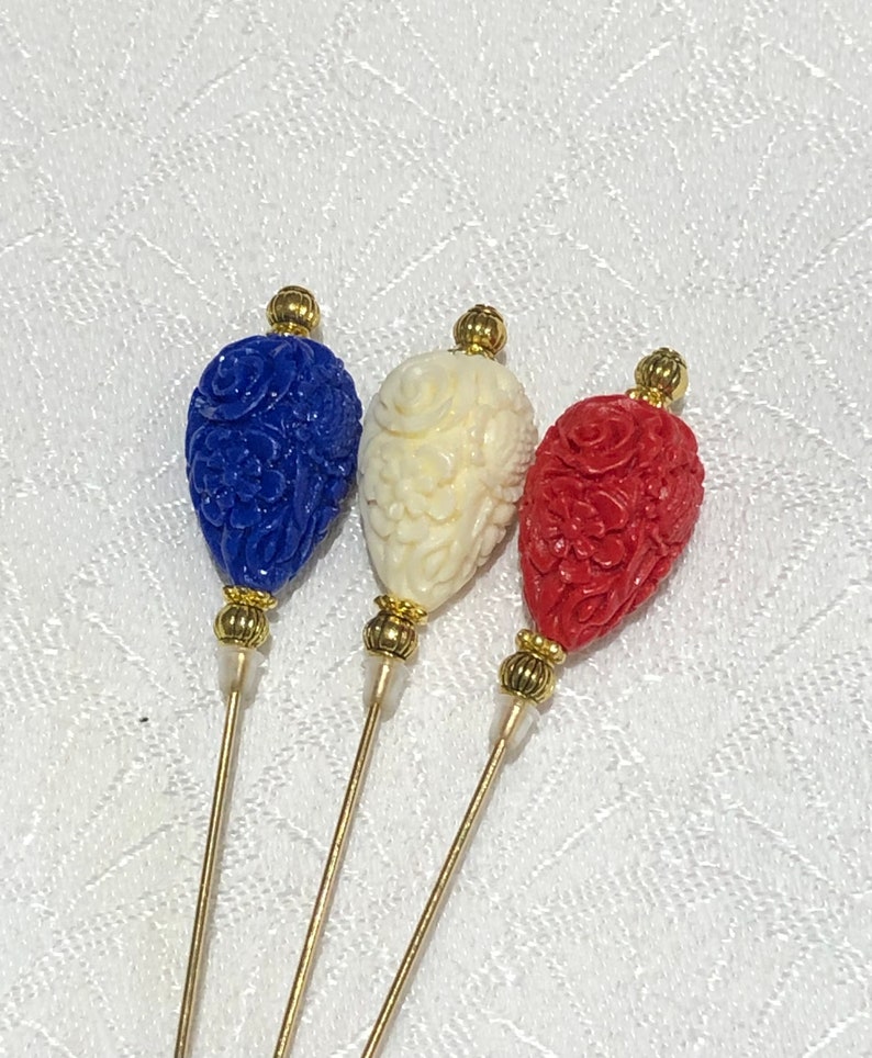 Cream/Ivory and gold hat pins: 7.5cm or 15cm long image 7