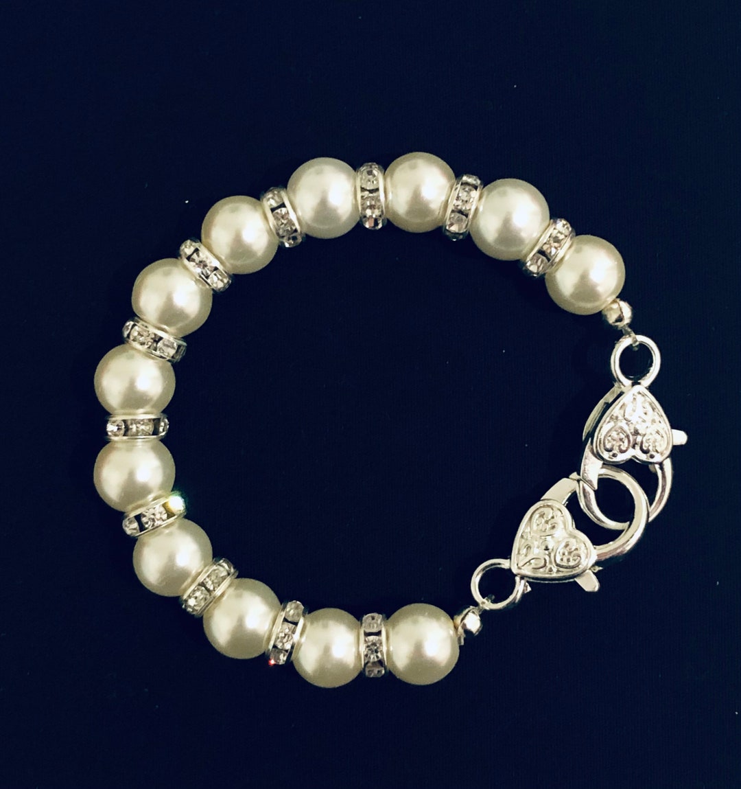 Key Bracelets Pearl and Rhinestone Stretch in Silver or Gold Etsy