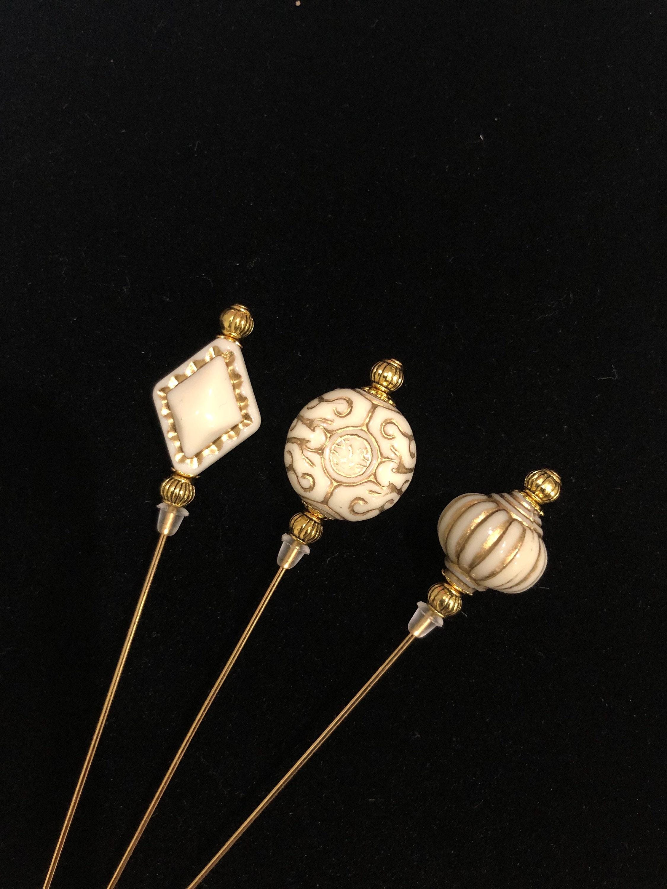 Ivory and Gold Patterned Hat Pins/lapel Pins /hijab Pins: A Selection ...
