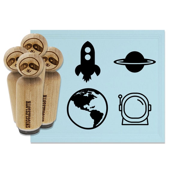 Astronaut Earth Planets Rocket Ship Space Rubber Stamp Set for | Etsy