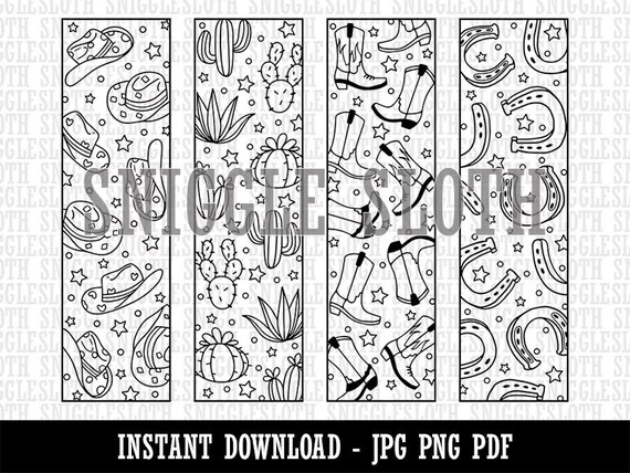 Western Cowboy Cowgirl Fun Coloring Bookmarks Instant Digital - Etsy