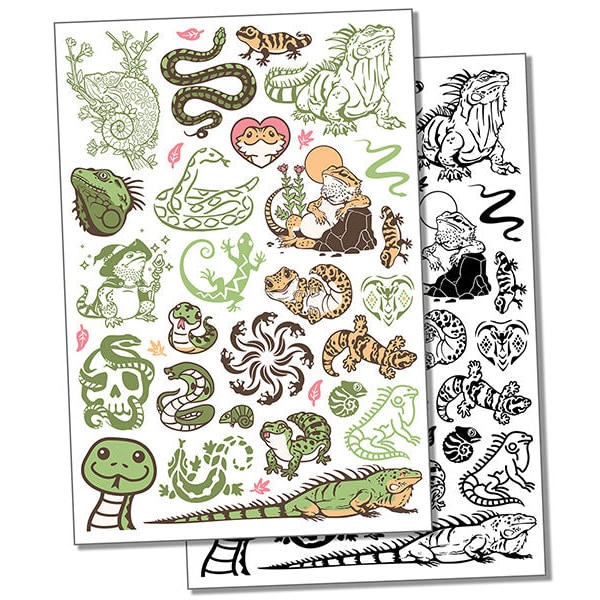 Lizards Reptiles Snakes Temporary Tattoo Water Resistant Fake Body Art Set Collection