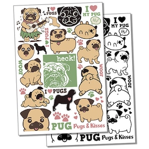 Pug Dog Breed Temporary Tattoo Water Resistant Fake Body Art Set Collection