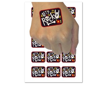 Let's Rock Roll Music Skull Hand Sign Temporary Tattoo Water Resistant Fake Body Art Set Collection (1 Sheet)