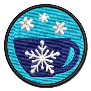 Tea Coffee Cup Snowflake Details Winter Multi-Color Embroidered Iron-On Patch Applique