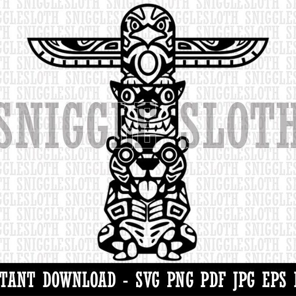 Totem Pole With Eagle Wolf and Bear Clipart Instant Digital Download SVG EPS PNG pdf ai dxf jpg Cut Files Commercial Use