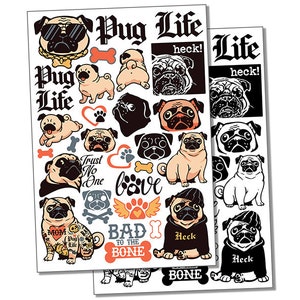 Pug Life Gangster Dog Temporary Tattoo Water Resistant Fake Body Art Set Collection