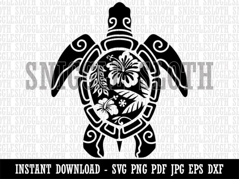 Tribal Hibiscus Sea Turtle Clipart Instant Digital Download SVG EPS PNG pdf ai dxf jpg Cut Files for Commercial Use 