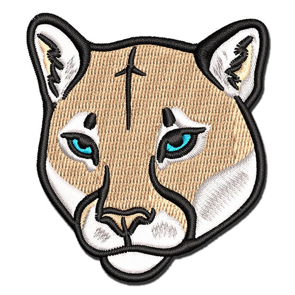 Cougar Head Mountain Lion Multi-Color Embroidered Iron-On or Hook & Loop Patch Applique