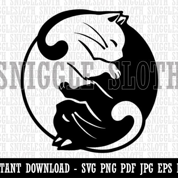 Yin and Yang Cats Curled Up Together Clipart Instant Digital Download SVG EPS PNG pdf ai dxf jpg Cut Files Commercial