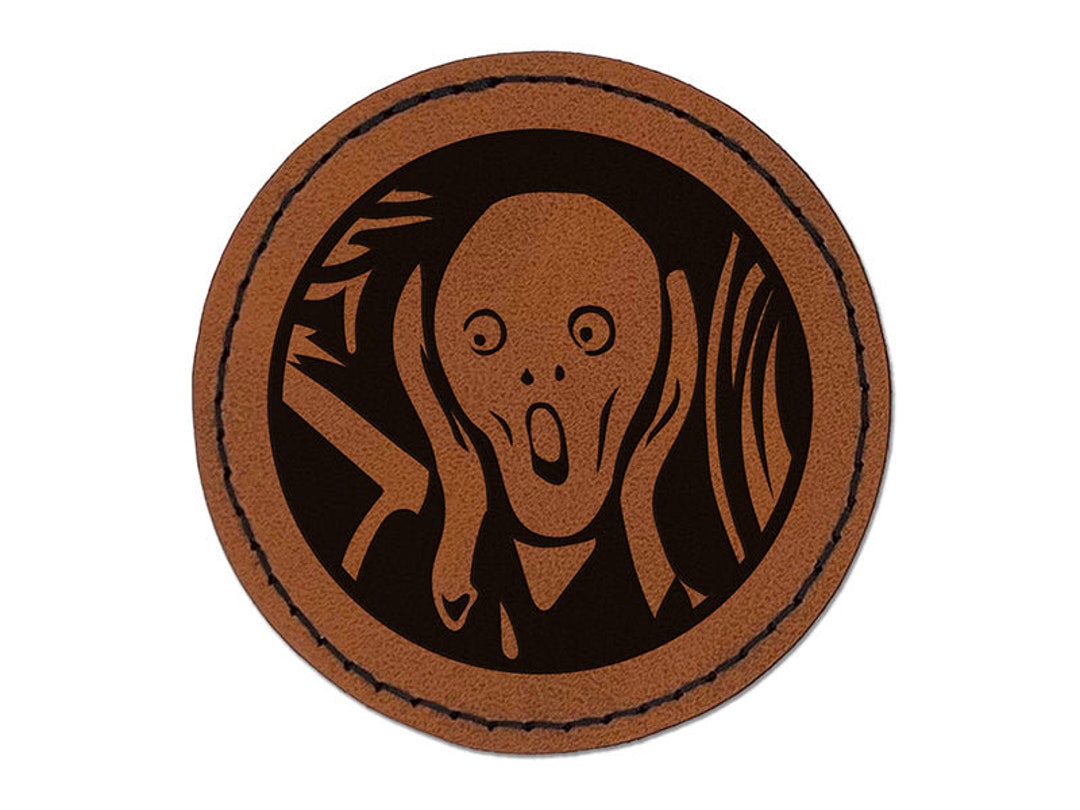 The Scream Painting by Edvard Munch Round Iron-on Engraved Faux Leather ...