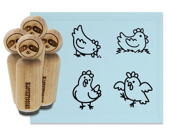 Cartoon Chicken Hen Pecking Sitting Rubber Stamp Set for Stamping Crafting Planners