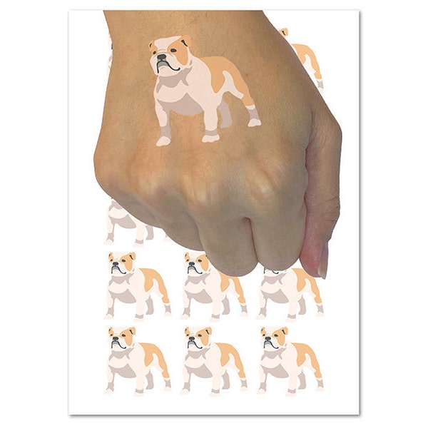 Bulldog English British Dog Solid Temporary Tattoo Water Resistant Fake Body Art Set Collection (1 Sheet)