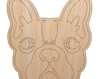 French Bulldog Face Unfinished Wood Shape Piece Cutout for DIY Craft Projects 