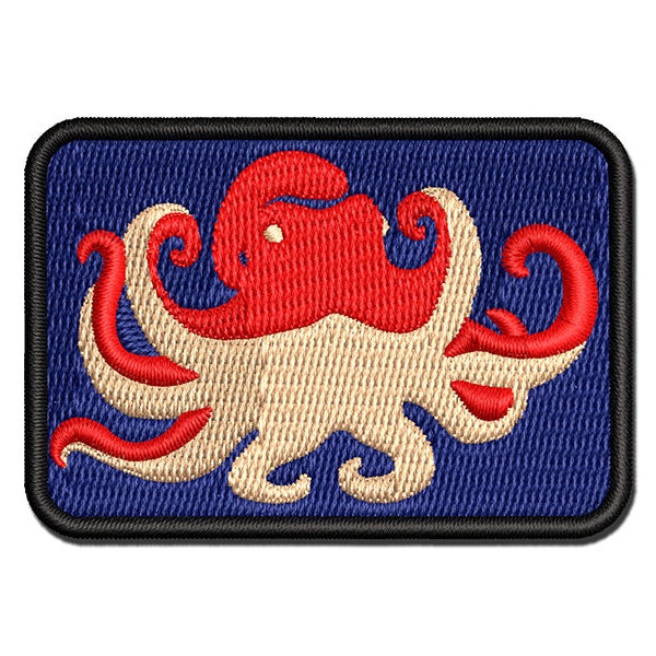 Floating Swimming Octopus with Tentacles Spread Multi-Color Embroidered Iron-On or Hook & Loop Patch Applique