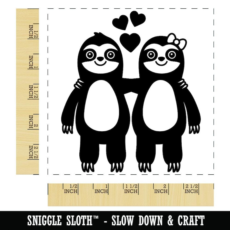 Sloth Friends Love Anniversary Valentine/'s Day Square Rubber Stamp for Stamping Crafting