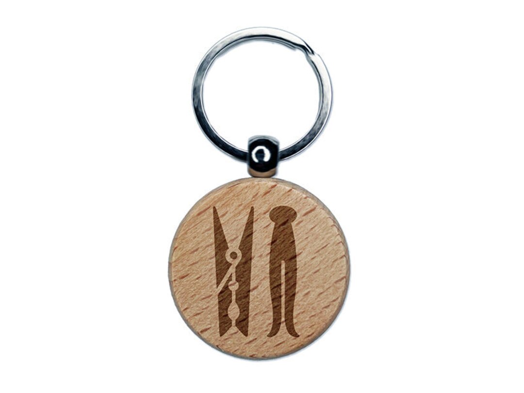 Laundry Clothespin Engraved Wood Round Keychain Tag Charm Etsy
