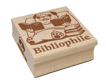 Bibliophile Book Lover Funny Pug Dog Square Rubber Stamp for Stamping Crafting