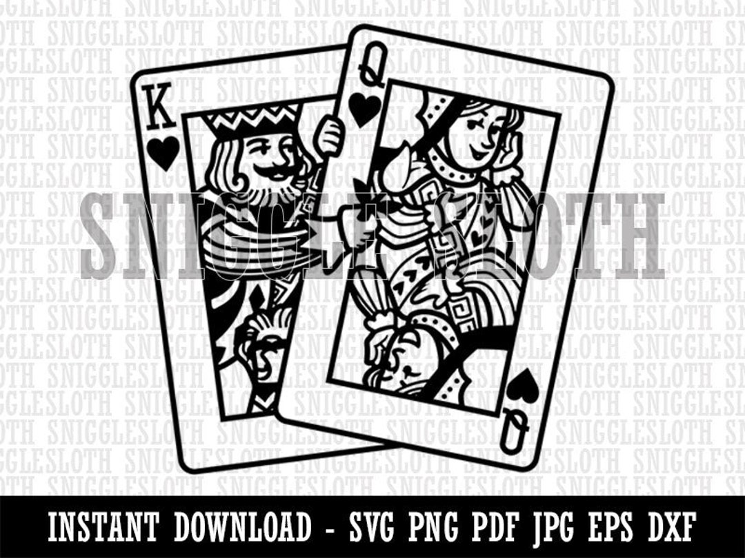 King and Queen of Hearts Playing Cards Clipart Instant Digital Etsy