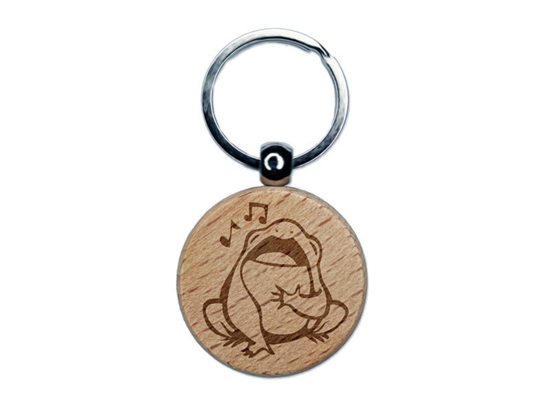 Singing Frog Toad Music Engraved Wood Round Keychain Tag Charm Etsy