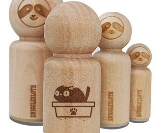 Cat Pooping Litter Box Funny Rubber Stamp for Stamping Crafting Planners