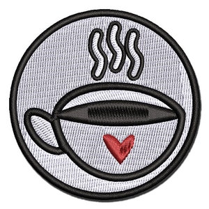 Fun Cup of Tea Coffee with Heart Multi-Color Embroidered Iron-On Patch Applique