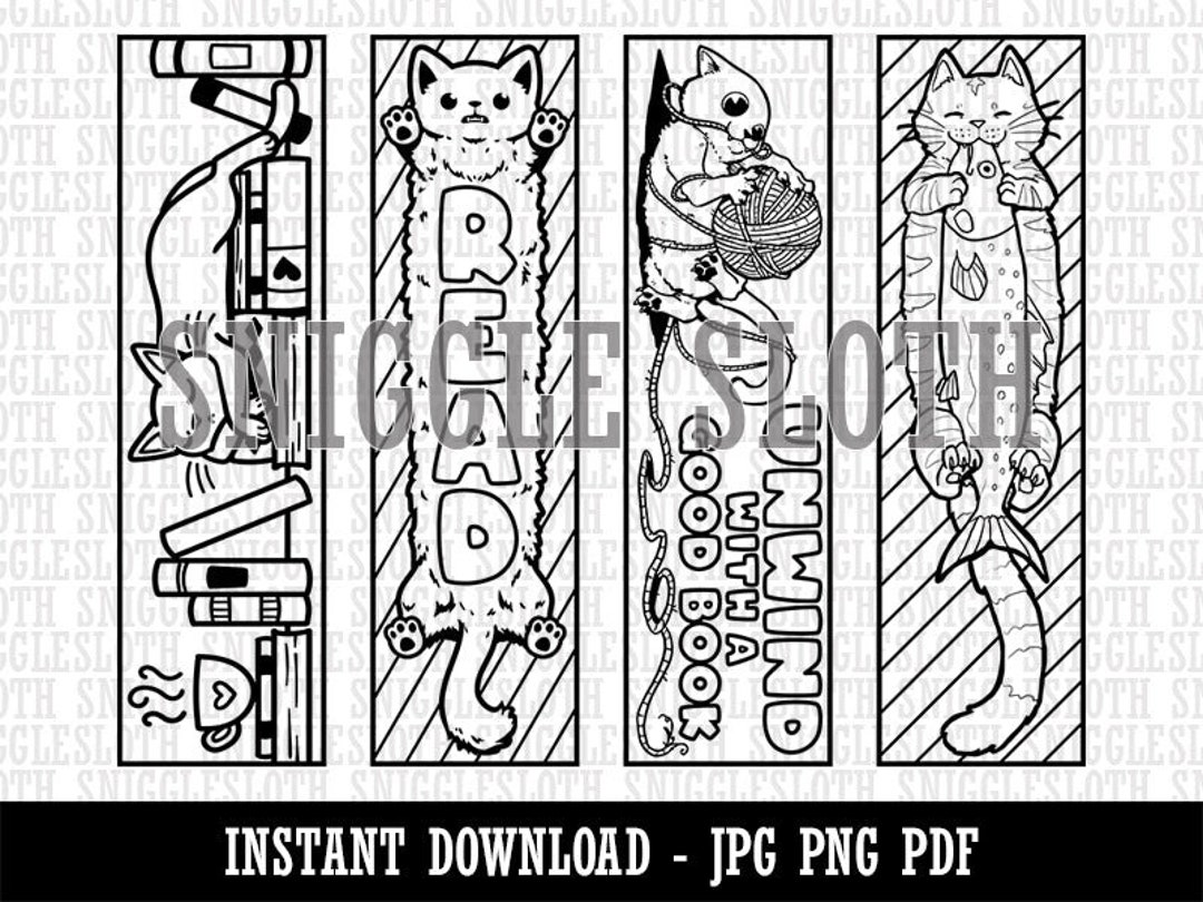 Fun Cats Coloring Bookmarks Instant Digital Download Print Printable