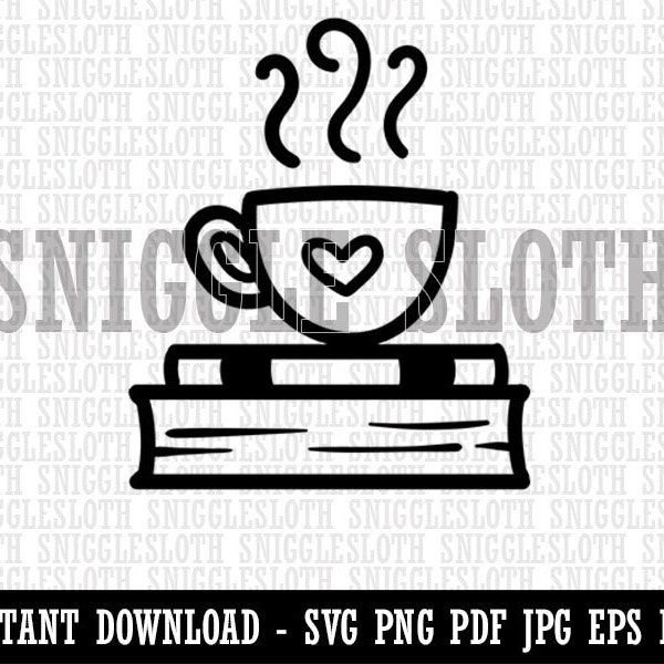 Coffee Sitting on Stack of Books Reading Clipart Digital Download SVG EPS PNG pdf ai dxf jpg Cut Files Commercial Use