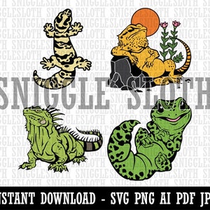 Lizards Reptiles Bearded Dragon Iguana Gecko Clipart Set Digital Download AI PDF SVG png jpg Cut Files Commercial Use