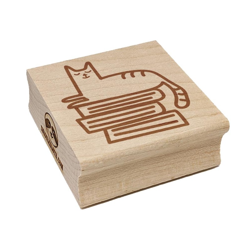 Cat and Books Reading Doodle Square Rubber Stamp for Stamping Crafting