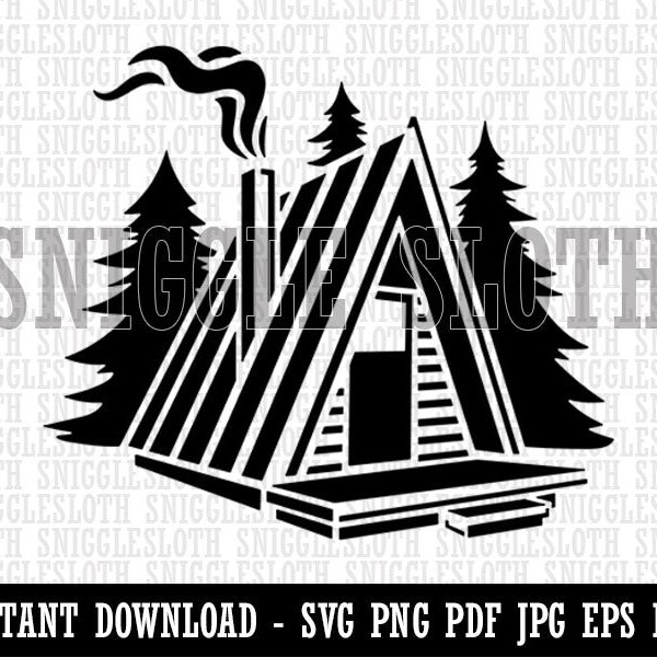 A-Frame Log Cabin House in Woods Clipart Instant Digital Download SVG EPS PNG pdf ai dxf jpg Cut Files Commercial Use