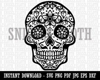 Dia De Los Muertos Mexican Sugar Skull Flowers Day of Dead Clipart Digital Download SVG EPS PNG pdf ai dxf jpg Cut Files