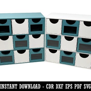 9 Drawer Window Desk Organizer Desktop Wood Storage Box Cdr Dxf Eps Pdf SVG Vector Digital Download Laser Cut Design Pattern Template File