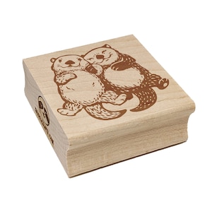 Otter Couple Holding Hands Love Anniversary Valentine's Day Square Rubber Stamp for Stamping Crafting