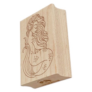 Mermaid with Wavy Hair Rectangle Rubber Stamp for Stamping Crafting