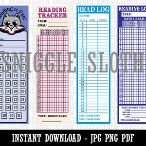 Reading Habit Tracker Log Bookmarks Instant Digital Download Print Printable JPG PDF PNG Template File