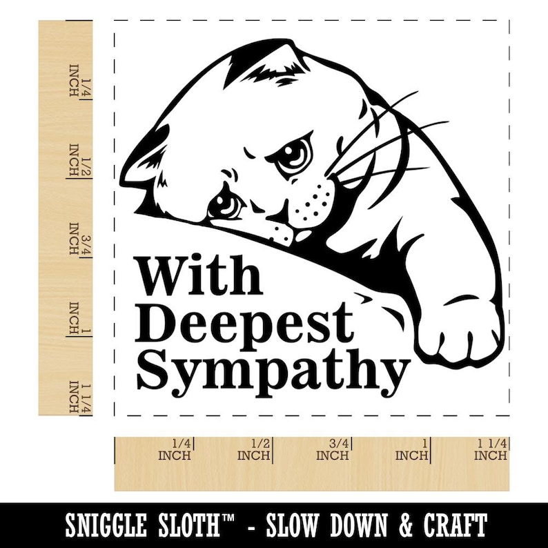 Sad Cat With Deepest Sympathy Square Rubber Stamp for Stamping Crafting