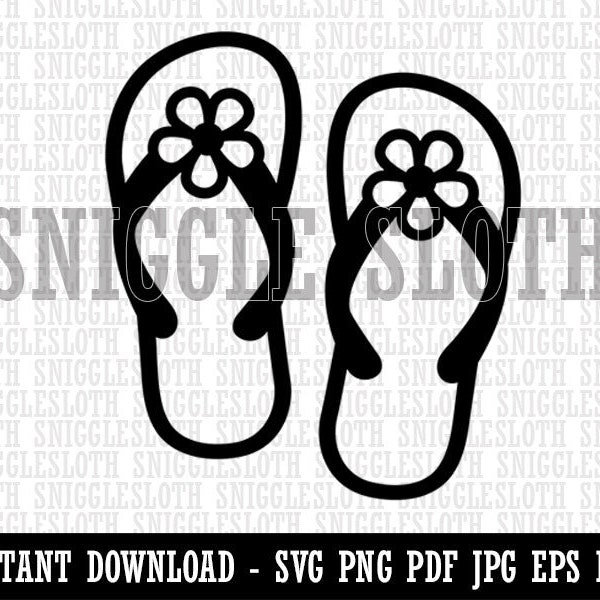 Mignon Floral Flip Flop Sandales Clipart Téléchargement numérique instantané SVG EPS PNG PDF AI DXF JPG Fichiers coupés pour un usage commercial