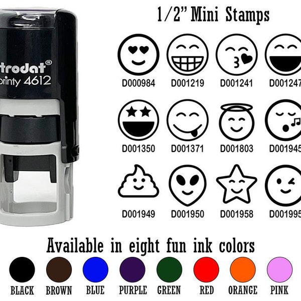 Emoticons Faces Icons Happy 1/2" Self-Inking Rubber Stamp Ink Stamper