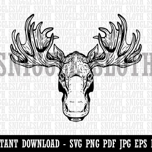 Moose Head Clipart Téléchargement numérique instantané SVG EPS PNG PDF AI DXF JPG Fichiers de découpe pour usage commercial