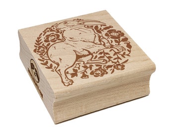 Rabbit Hare Floral Wreath Square Rubber Stamp for Stamping Crafting