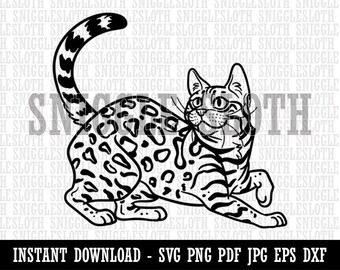 Loveable Bengal Cat Clipart Instant Digital Download SVG EPS PNG pdf ai dxf jpg Cut Files for Commercial Use