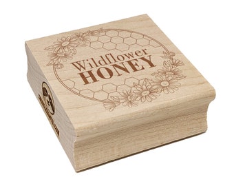 Wildflower Honey with Honeycombs and Daisy Flowers Square Rubber Stamp for Stamping Crafting