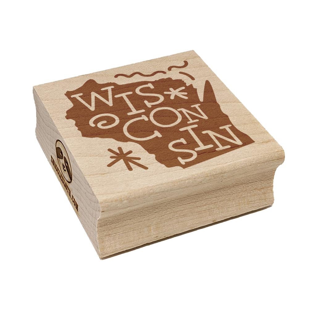 Wisconsin State With Text Swirls Square Rubber Stamp for - Etsy