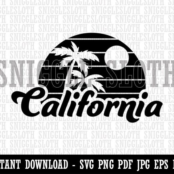 California Destination Tropical Sunset Clipart Digital Download SVG EPS PNG pdf ai dxf jpg Cut Files Commercial