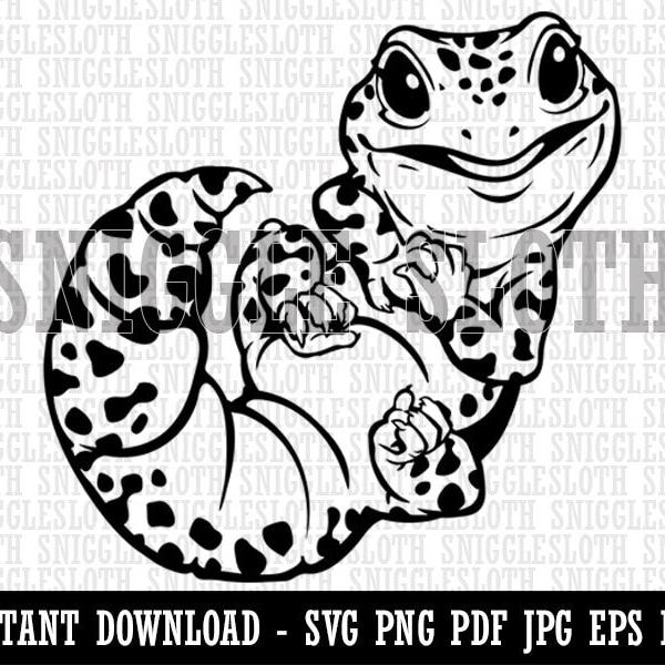 Lindo bebé leopardo gecko lagarto con manchas clipart descarga digital svg eps png pdf ai dxf jpg cortar archivos uso comercial