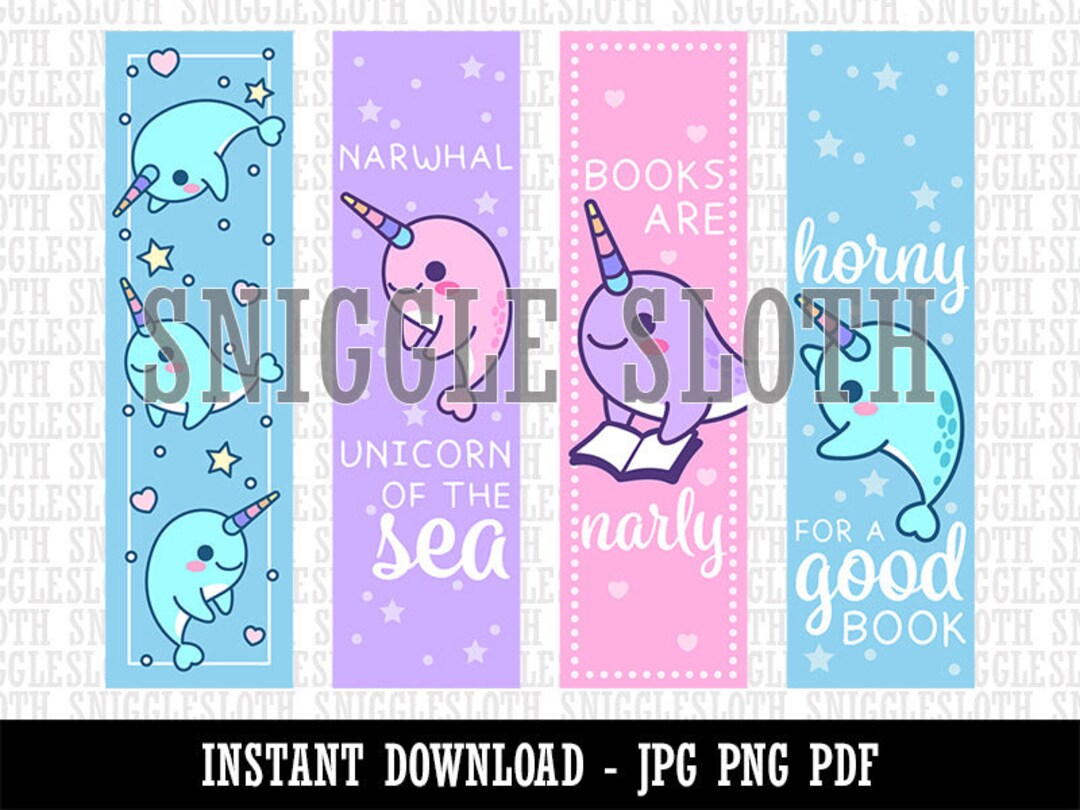 Sweet Magical Narwhals Bookmarks Instant Digital Download Print ...