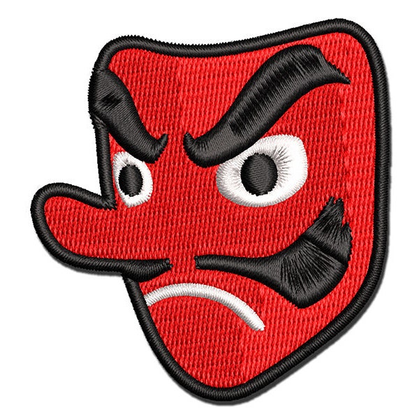 Japanese Tengu Goblin Demon Mask Multi-Color Embroidered Iron-On or Hook & Loop Patch Applique