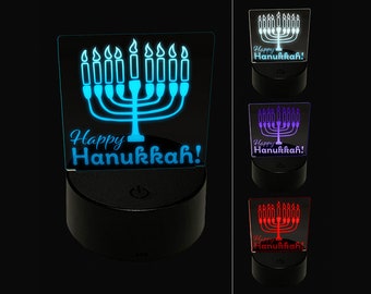 Happy Hanukkah with Menorah 3D Illusion LED Night Light Sign Nightstand Desk Lamp