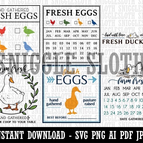 Duck Eggs Carton Labels Clipart Set Téléchargement numérique instantané AI PDF SVG png jpg Fichiers coupés à usage commercial